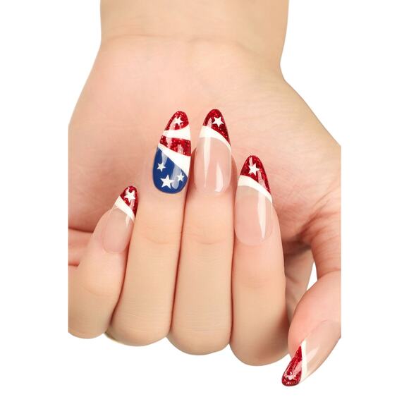 Red White Blue Patriotic American Flag Set of 24 Press On Nails - Picture 1 of 5